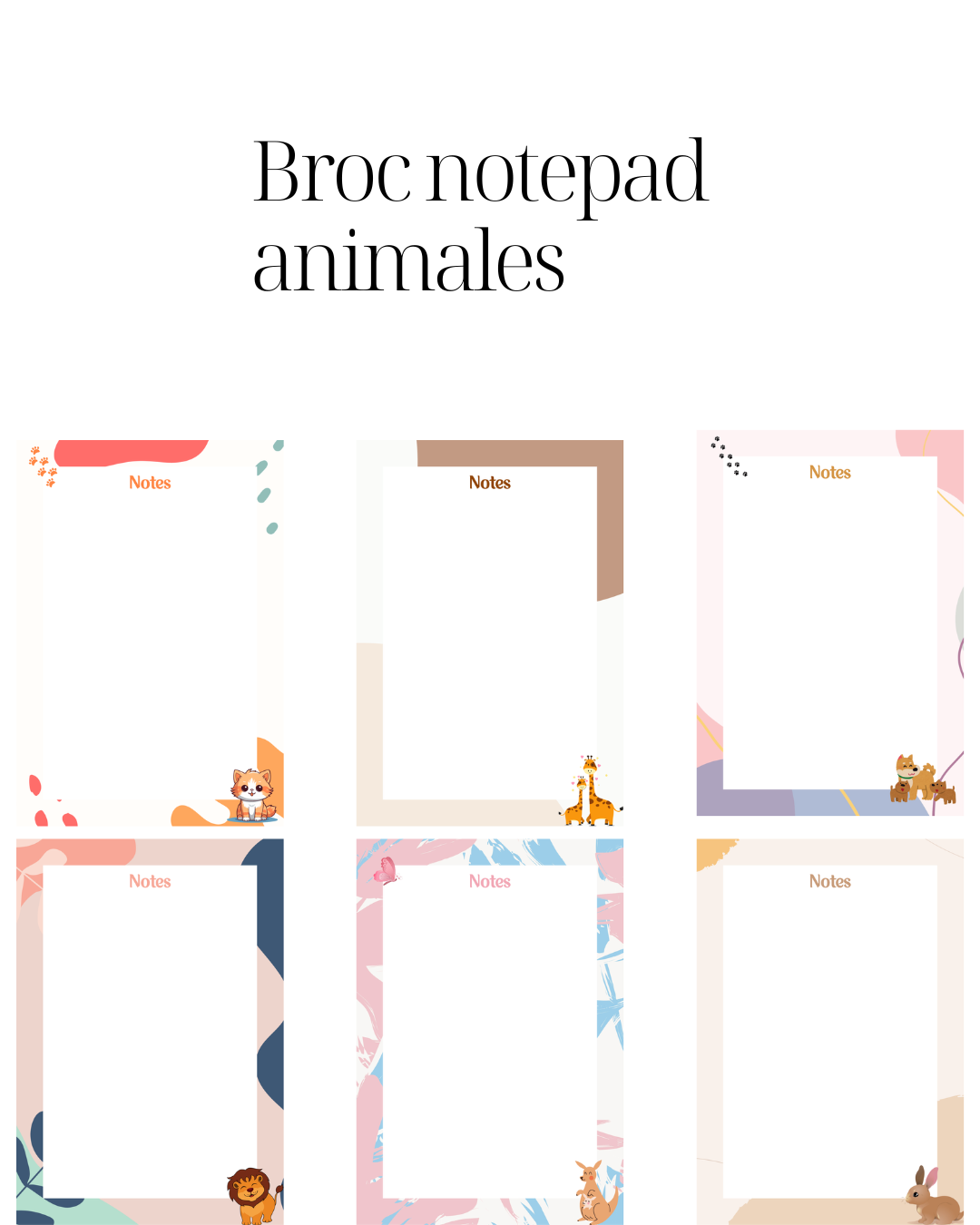 Notas 10x14 cm tematica animales,frutas,flores y minimalista