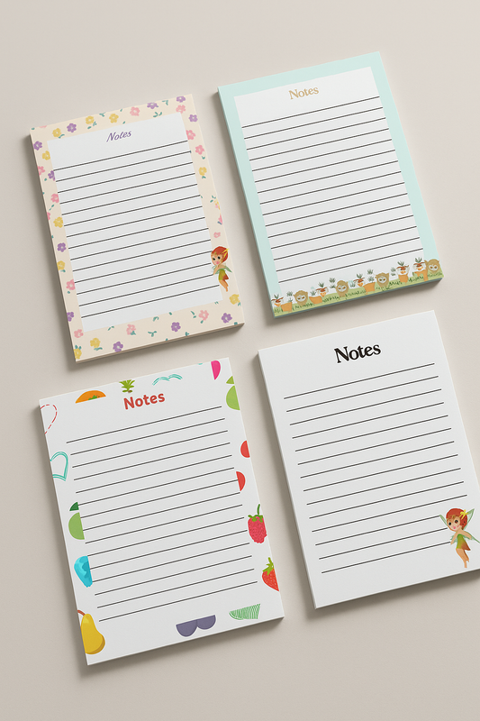 Notas 7x10,5cm con rayas de animales,flores,frutas y minimalista